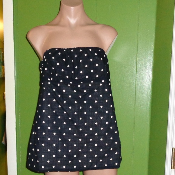 J. Crew Tops - J.Crew Black White Polka Dot Strapless Top Sz 12